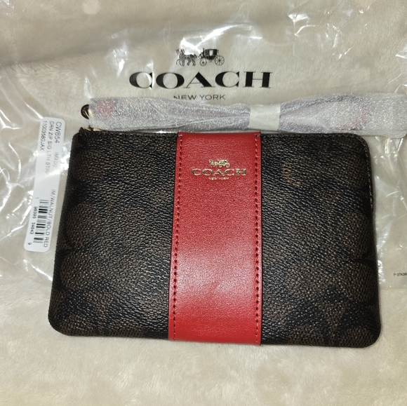Coach Brown and Red Card Holder - Picture 1 of 4